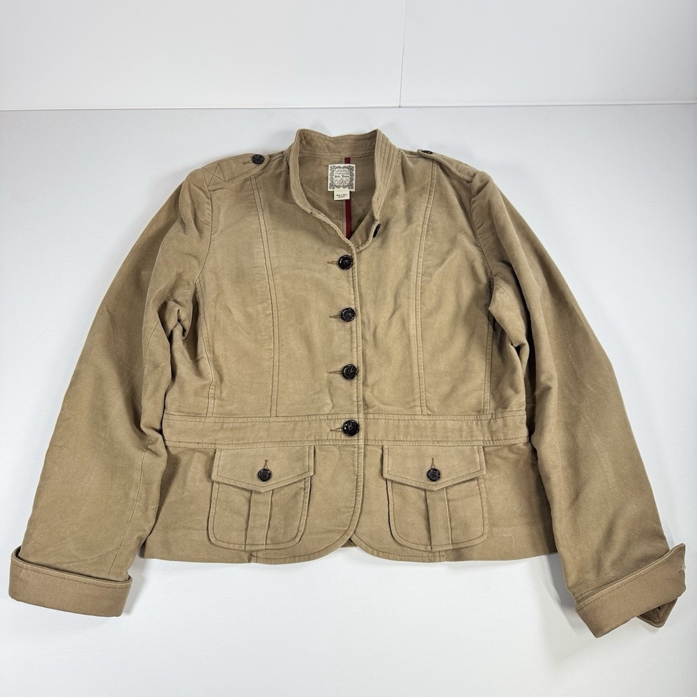 Polo Jeans Co Ralph Lauren XL Military Safari Jacket Tan‎ Cotton Canvas Y2K
